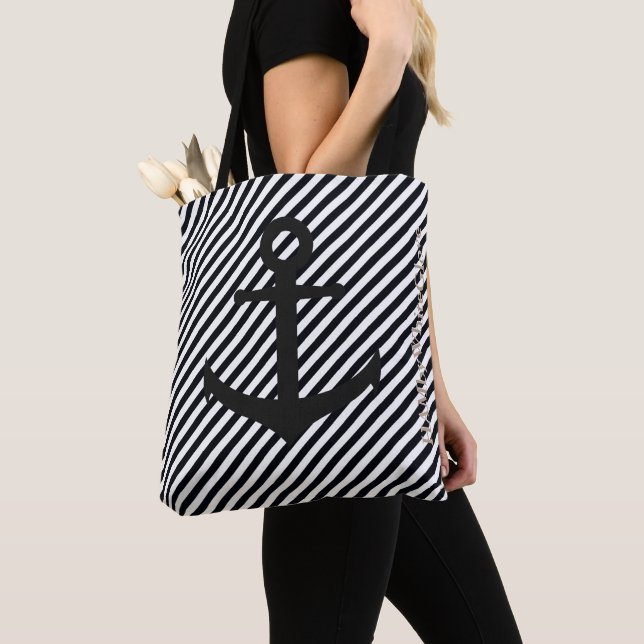 HAMbWG Tote Bag - Black/White w Anchor (Close Up)