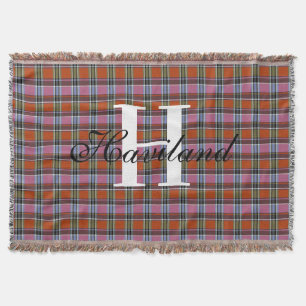 HAMbyWG Any Colour Monogram on Orange Plaid Throw Blanket