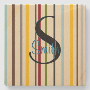 HAMbyWG  Colored Lines Monogram Stone Coaster