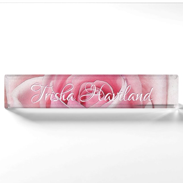HAMbyWG Desk Name Plate - Pale Pink Rose (Front)