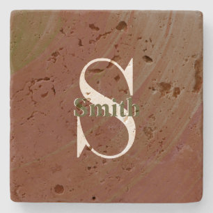 HAMbyWG Distressed Travertine Monogram Stone Coaster