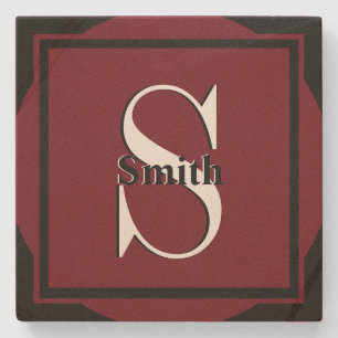 HAMbyWG Distressed Travertine Monogram Stone Coaster