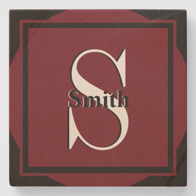 HAMbyWG Distressed Travertine Monogram Stone Coaster (Front)