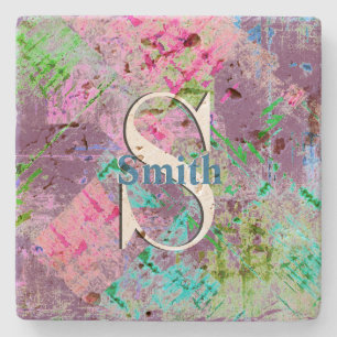 HAMbyWG Distressed Travertine Monogram Stone Coaster
