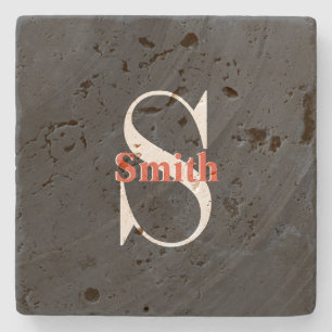 HAMbyWG Distressed Travertine Monogram Stone Coaster