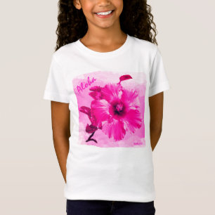 HAMbyWG - Girl's Bright Pink Hawaiin Hibiscus T-Shirt