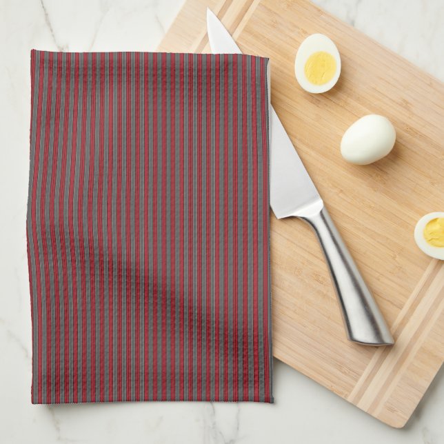 HAMbyWG - Kitchen Towel 16" x 24" - Red Grey Strip (Quarter Fold)