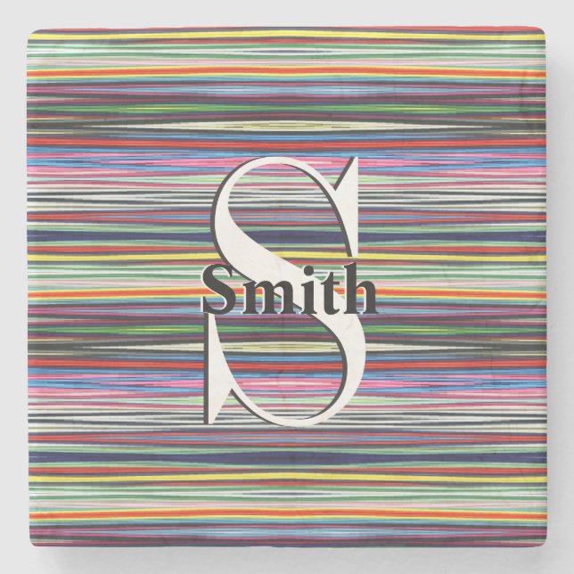 HAMbyWG Monogram Multi-Colour Lines Stone Coaster (Front)
