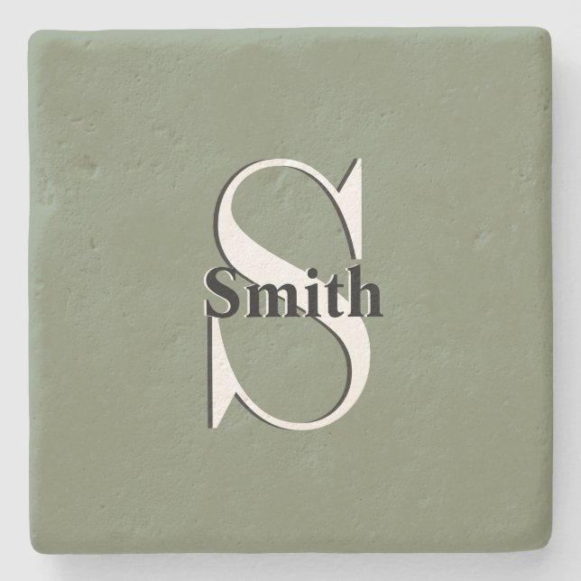 HAMbyWG Monogram Sage Green Stone Coaster (Front)