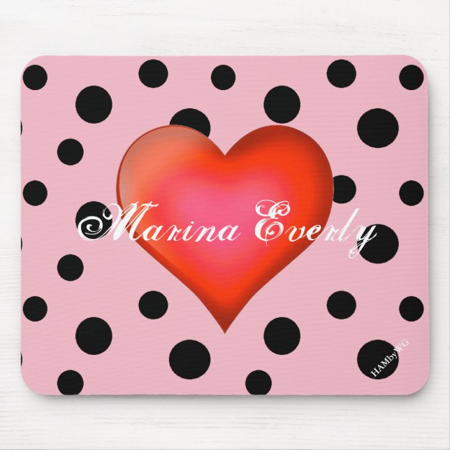 HAMbyWG - Mouse Pad -- Polka Dots w Red Heart (Front)