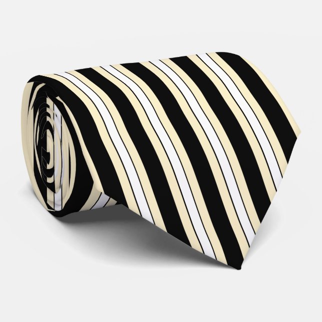 HAMbyWG - Neck Tie Black/Beige/White Stripe (Rolled)