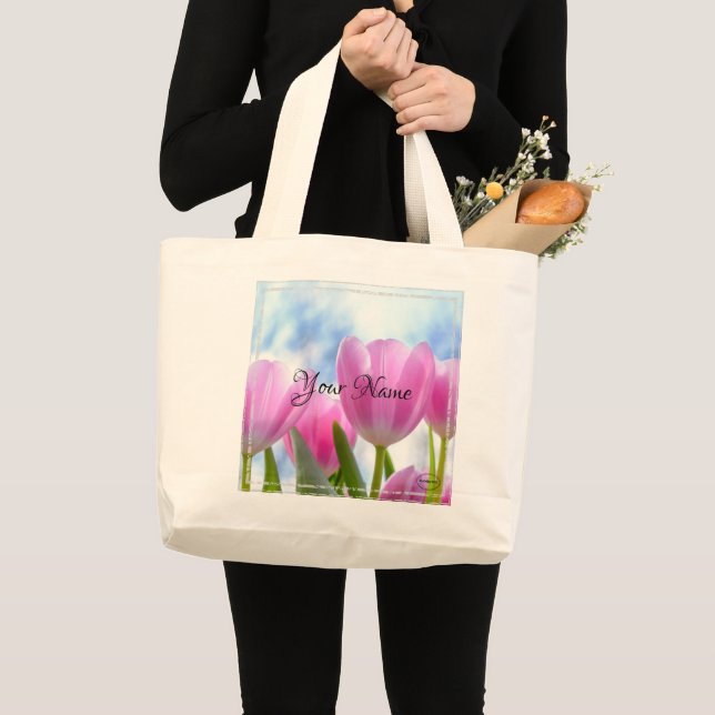 HAMbyWG - Pink Tulips Large Tote Bag (Front (Product))