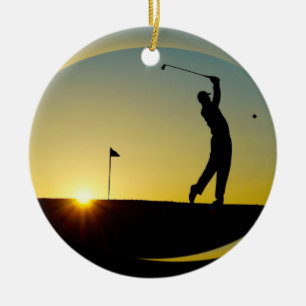 HAMbyWG - Sunset - Golfer Ceramic Tree Decoration
