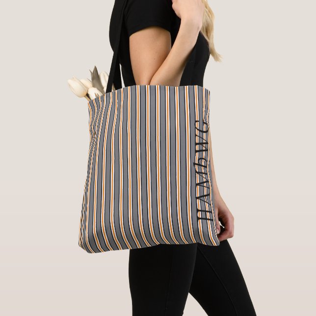 HAMbyWG - Tote Bag - Grey & Orange Classic Stripe (Close Up)