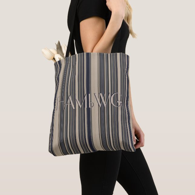 HAMbyWG - Tote Bag  - Navy & Beige Stripes (Close Up)