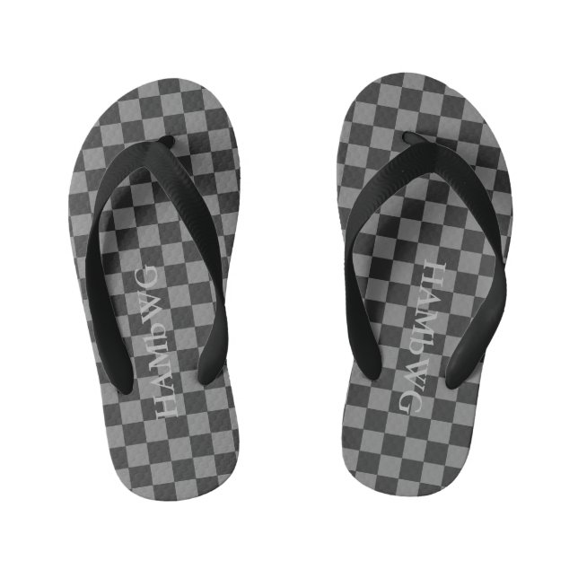 HAMbyWGlove Kid's - Flip-Flops  Black Grey Chequer Jandals (Footbed)