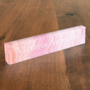 HAMbyWhiteGlove  Desk Nameplate - Pink Peach Swirl