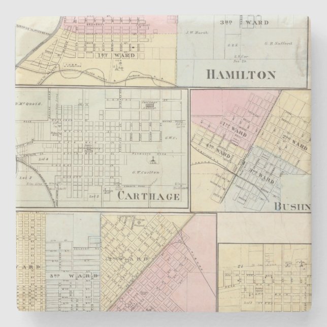 Hamilton, Carthage, Bushnell, Lincoln and LaHarpe Stone Coaster (Front)