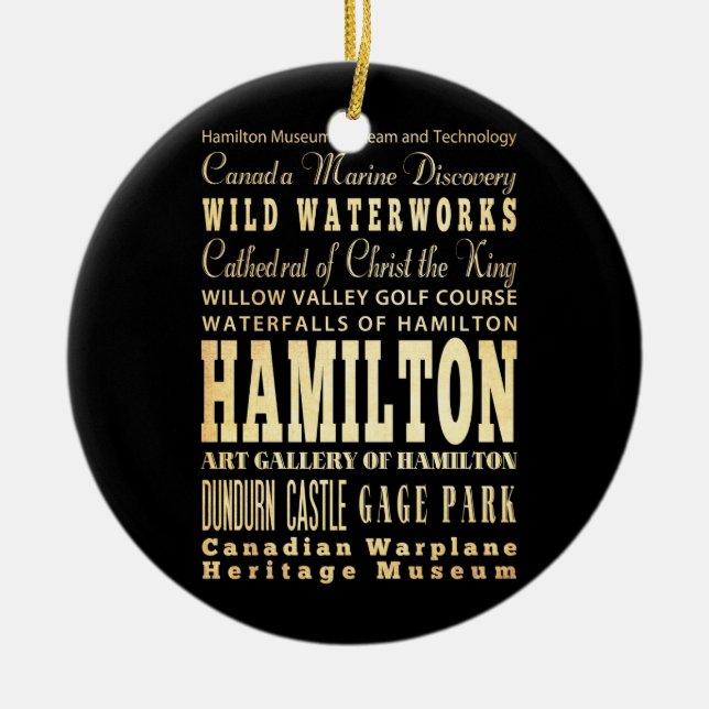 Hamilton City of Ontario Typography Art Ceramic Tree Decoration (Front)