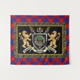Hamilton Clan Badge & Motto w/Lions  Tapestry