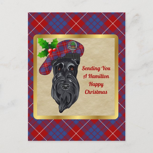 Hamilton  Clan Badge & Tartan Christmas Postcard (Front)