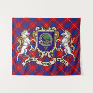 Hamilton Clan Badge & Unicorns w/Tartan Tapestry