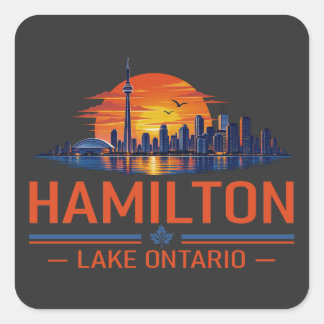 Hamilton Lake Ontario Sunset Skyline Art Square Sticker