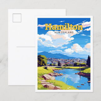 Hamilton New Zealand Travel Vintage Illustration Postcard