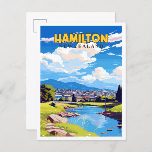 Hamilton New Zealand vintage travel illustration Postcard