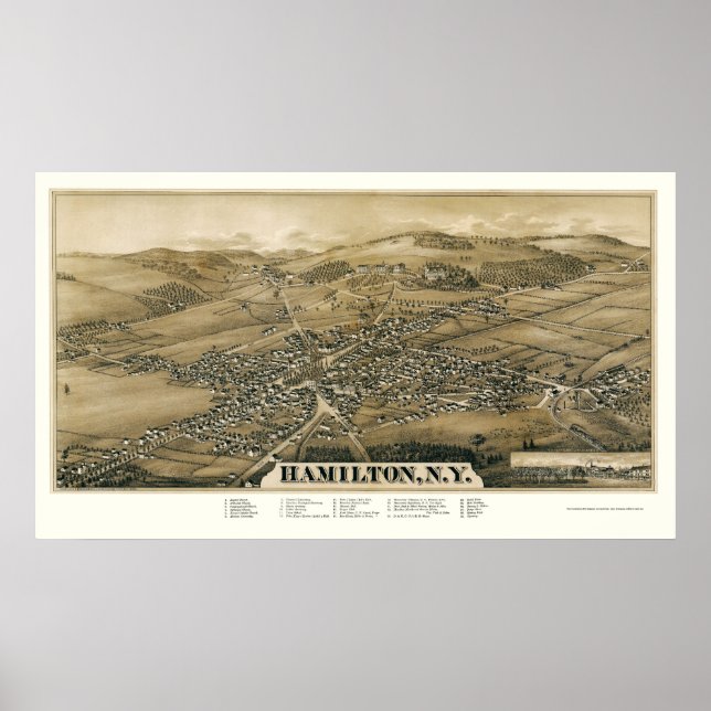 Hamilton, NY Panoramic Map - 1885 Poster (Front)