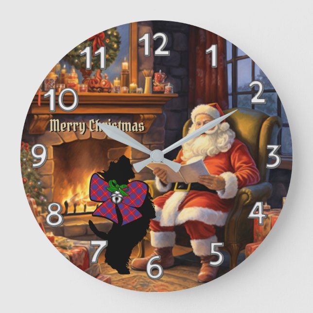 Hamilton Scottie Dog & Santa Personalised Xmas Large Clock (Front)