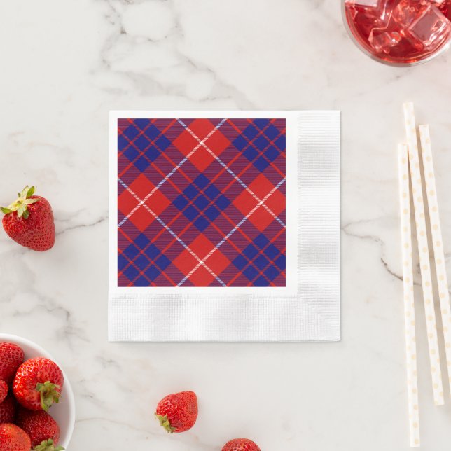 Hamilton tartan red blue purple plaid napkin (Insitu)