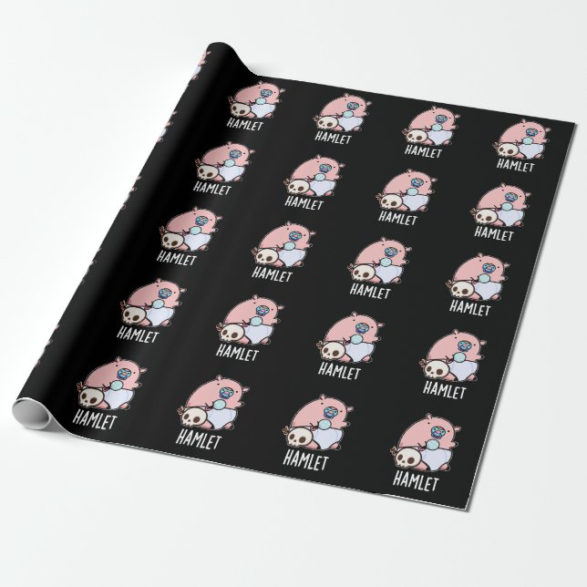 Hamlet Funny Shakepear Baby Pig Pun Dark BG Wrapping Paper (Unrolled)