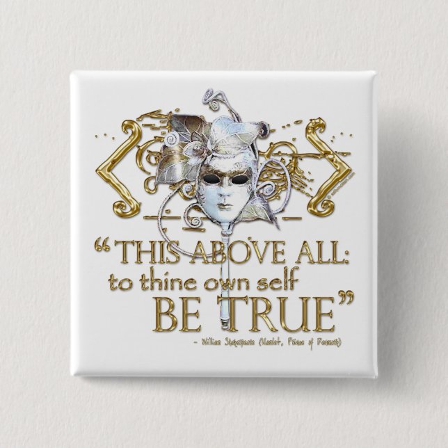 Hamlet "own self be true" Quote (Gold Version) 15 Cm Square Badge (Front)
