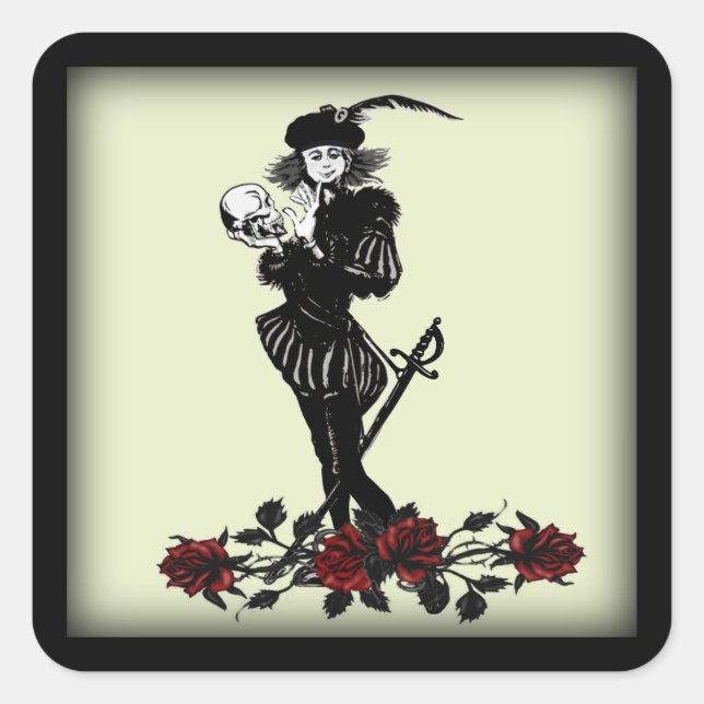 Hamlet The Bard Green Square Sticker (Front)