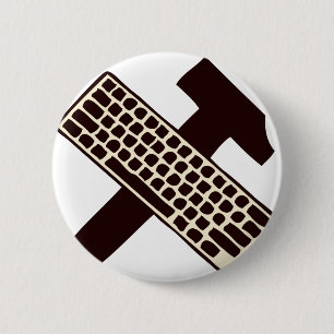 Hammer and keyboard 6 cm round badge