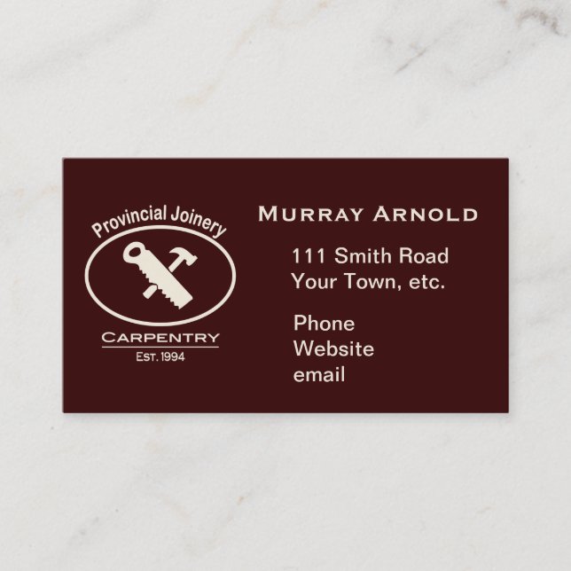 Hammer and Saw Design Appointment Card (Front)