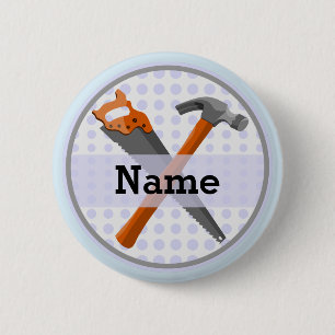 Hammer and saw design for boys 6 cm round badge