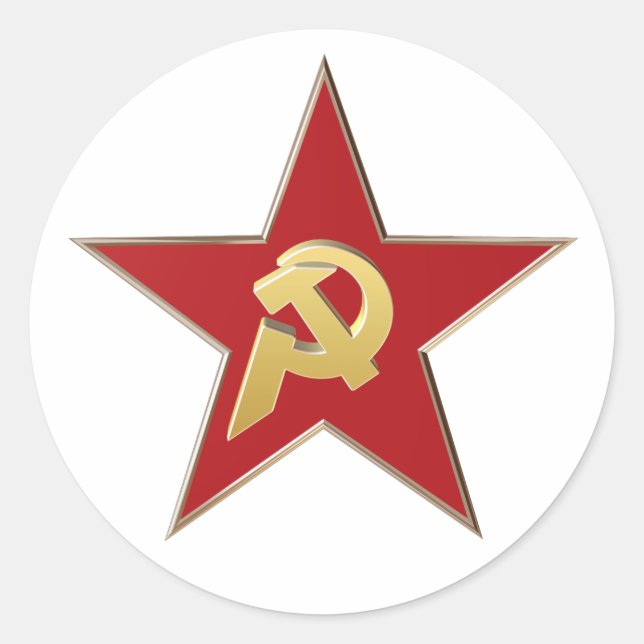 Hammer and sickle into the red star classic round sticker (Front)