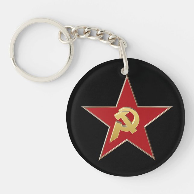 Hammer and sickle into the red star key ring (Front)