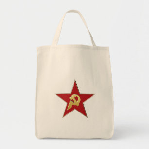 Hammer and sickle into the red star tote bag