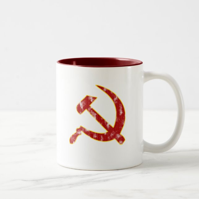 Hammer and Sickle (worn look) Two-Tone Coffee Mug (Right)