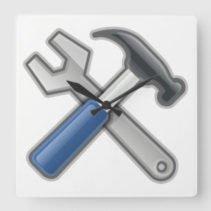 Hammer and Wrench Square Wall Clock