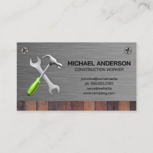 Hammer and Wrench Wood Metal Screws Business Card