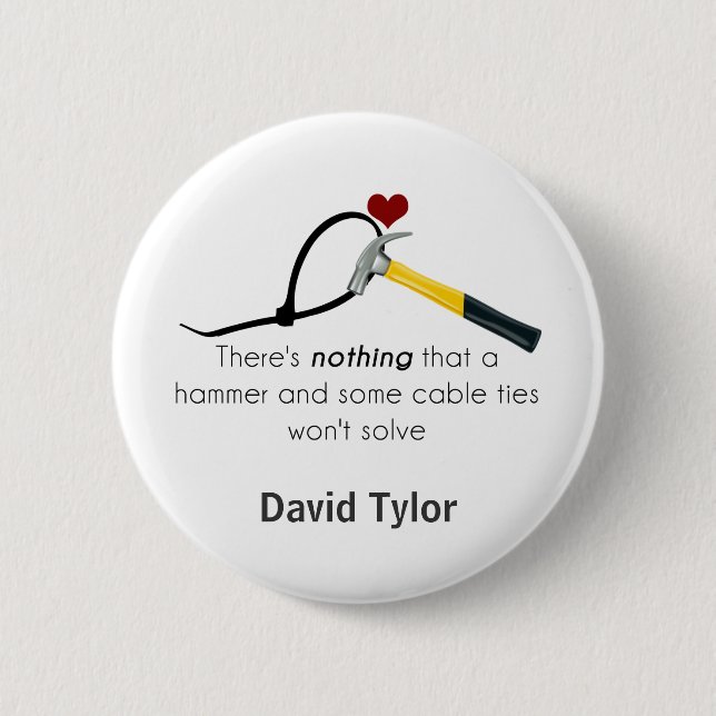 Hammer and zap-strap 6 cm round badge (Front)