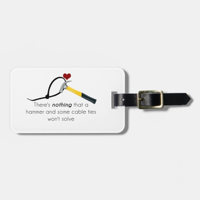 Hammer and zap-strap luggage tag (Front Horizontal)