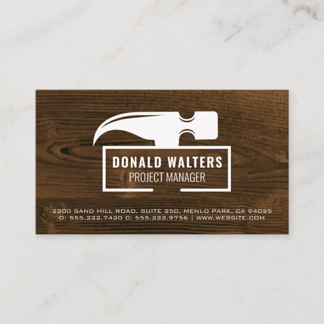 Hammer Head Tool | Wooden Board Business Card (Front)