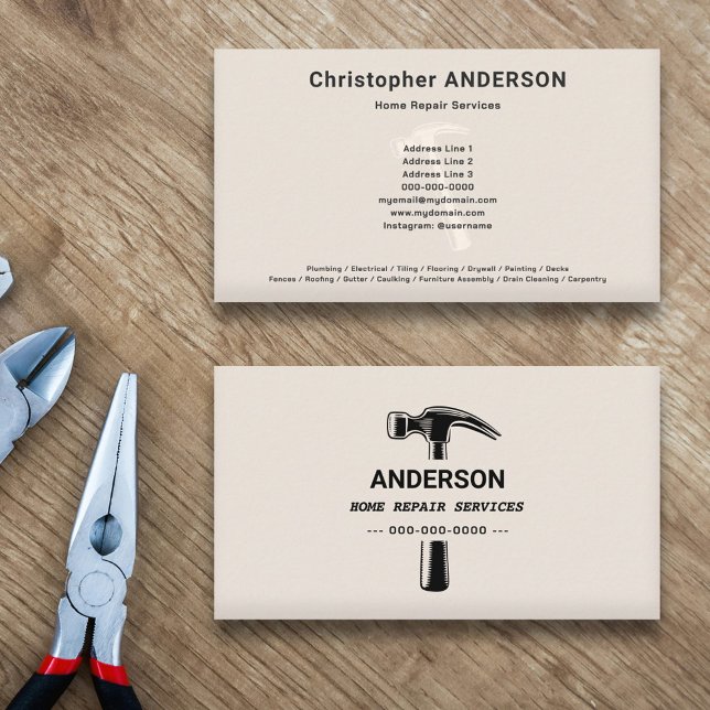 Hammer & Home Repair Services Business Card (Hammer & Home Repair Services Business Card)