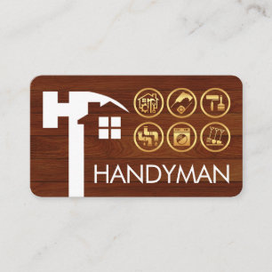 Hammer Home Silhouette Gold Handyman Tools Business Card