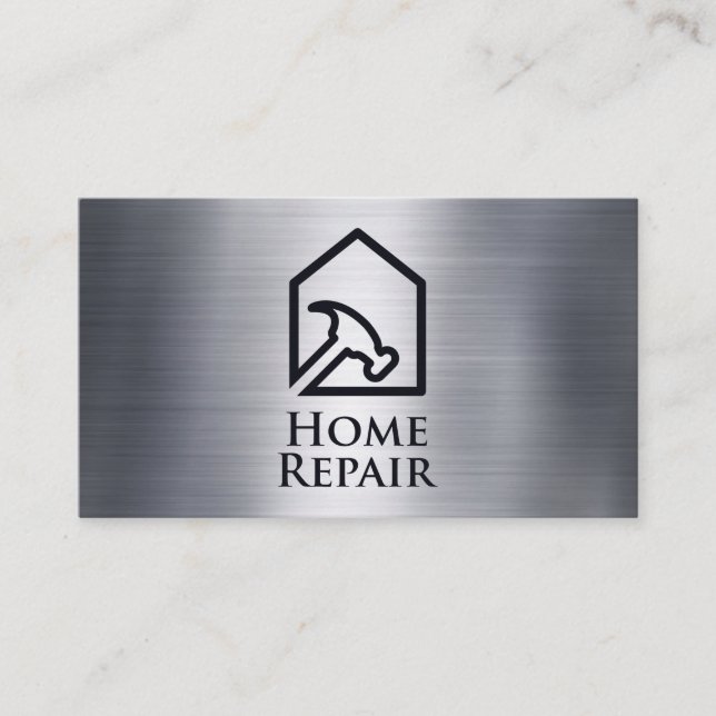 Hammer House Logo | Metallic Texture Background Business Card (Front)